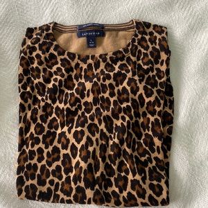 Lands’ End cheetah print, brown sweater shirt sleeves New No Tags size L 14-16
